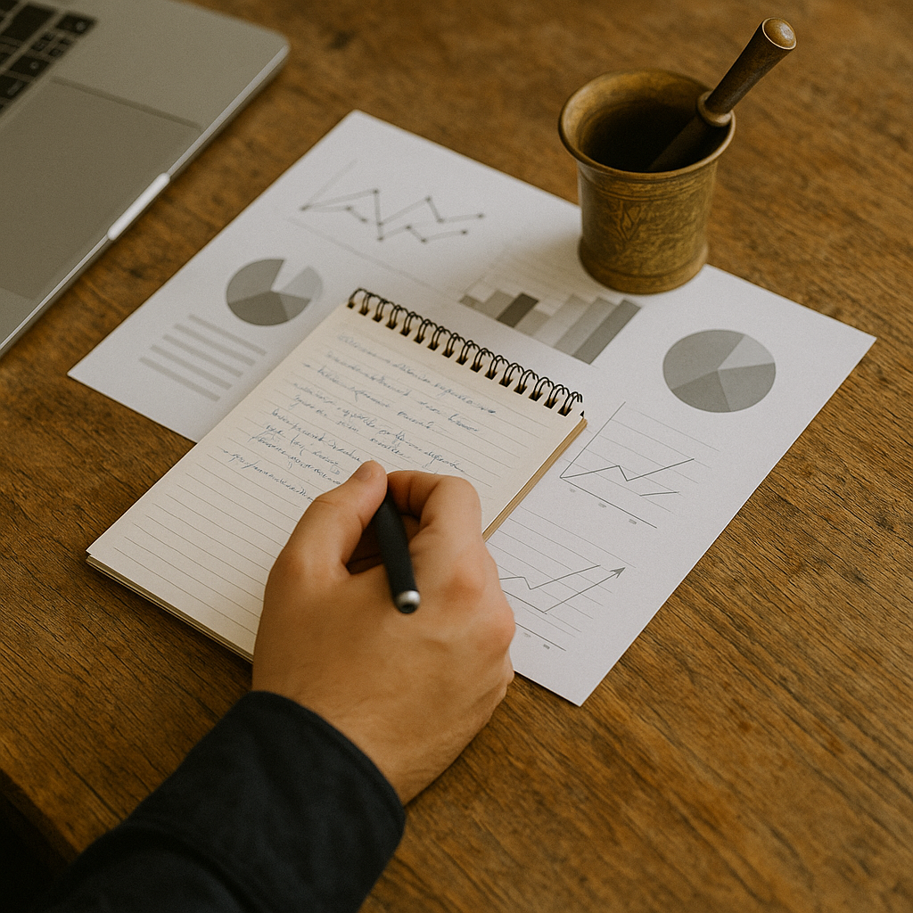 Strategic outsourcing planning session with notes and graphs in Southeast Europe